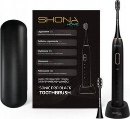 Электрическая IPX7 Ультразвуковая зубная щетка Shona Pro, с 5 режимами, 3 скорости + дорожный футляр, 2 насадки, черная цена и информация | Электрические зубные щетки | pigu.lt