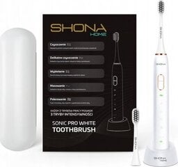 Электрическая IPX7 Ультразвуковая зубная щетка Shona Pro, с 5 режимами, 3 скорости + дорожный футляр, 2 насадки, белая цена и информация | Электрические зубные щетки | pigu.lt