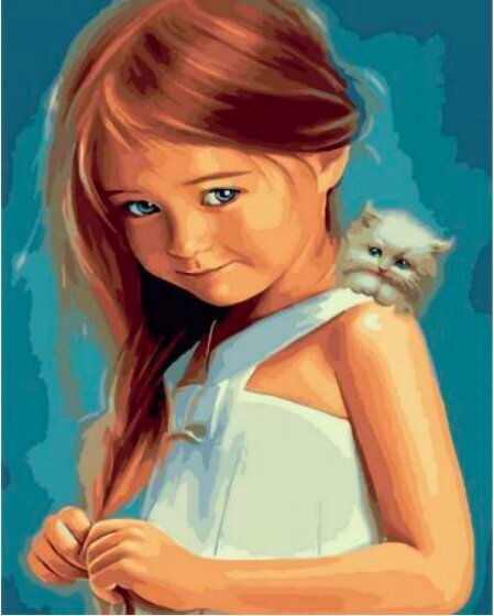 Tapyba pagal skaičius Mergaitė su kačiuku Art & Wine, 40x50 cm kaina ir informacija | Tapyba pagal skaičius | pigu.lt