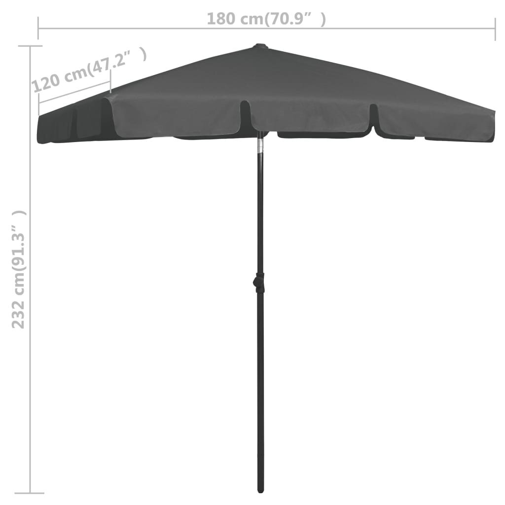 Paplūdimio skėtis, antracito spalvos, 180x120cm цена и информация | Skėčiai, markizės, stovai | pigu.lt