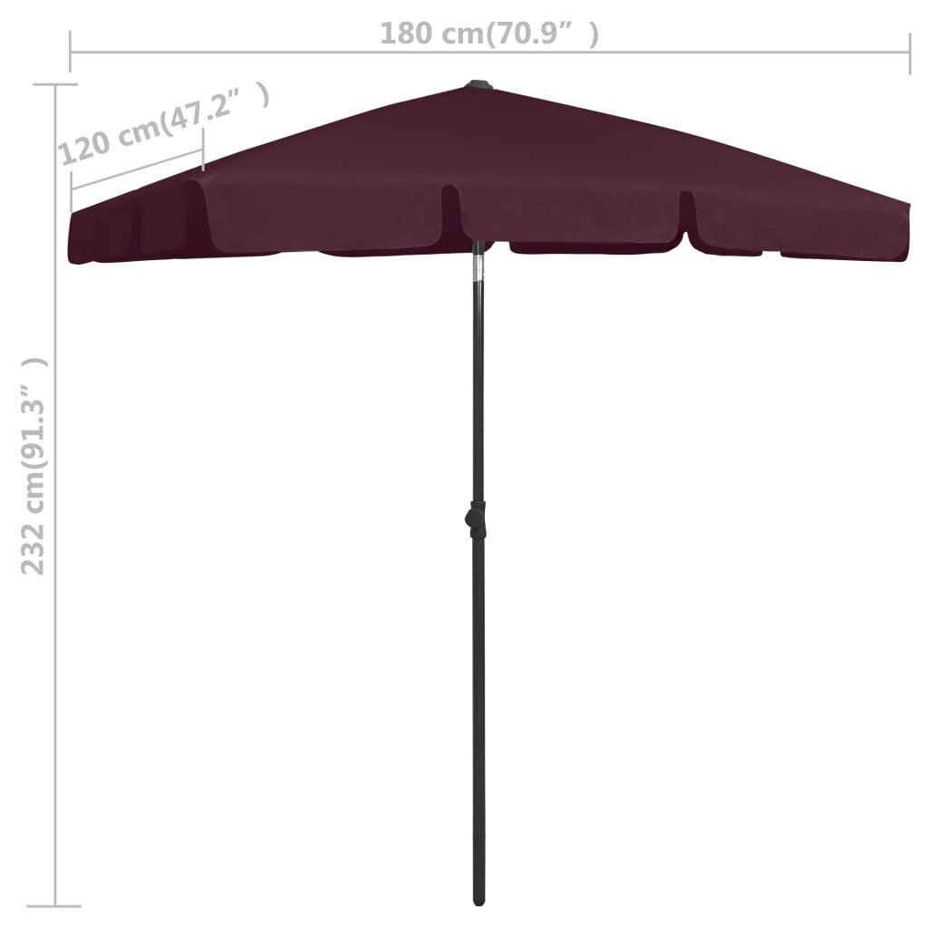 Paplūdimio skėtis, tamsiai raudonos spalvos, 180x120cm цена и информация | Skėčiai, markizės, stovai | pigu.lt