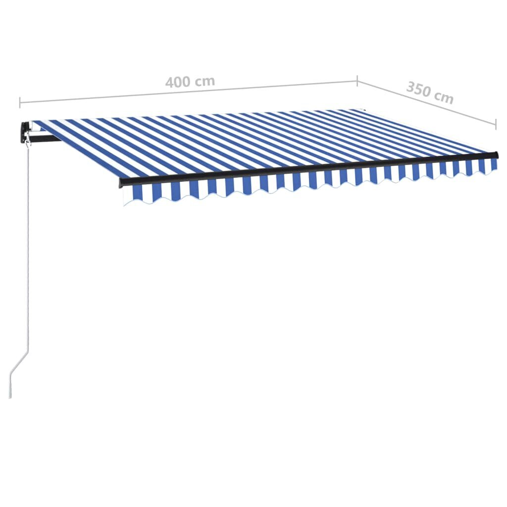 Rankiniu būdu ištraukiama markizė, mėlyna ir balta, 400x350cm kaina ir informacija | Skėčiai, markizės, stovai | pigu.lt