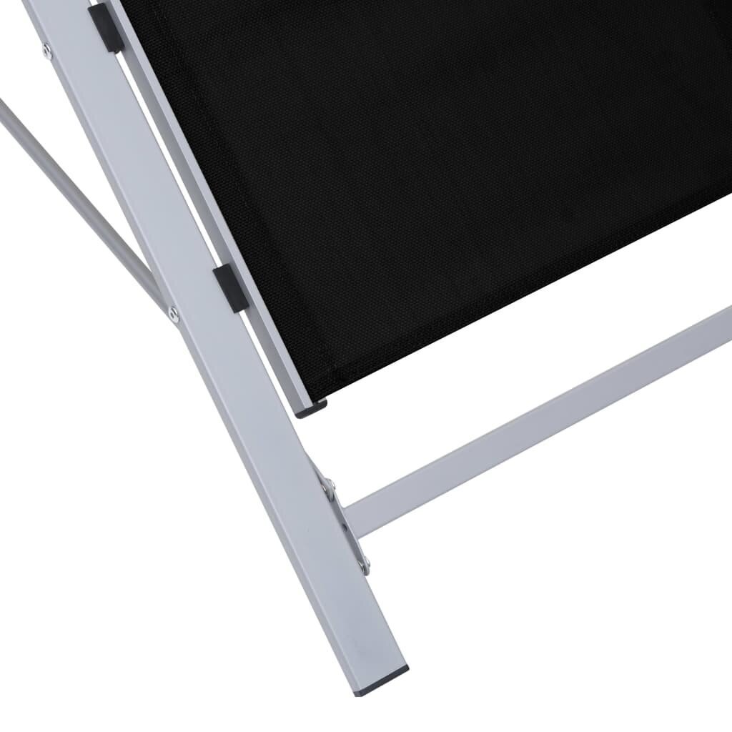 Saulės gultai su staliuku, 2vnt., juodos spalvos, aliuminis цена и информация | Gultai | pigu.lt