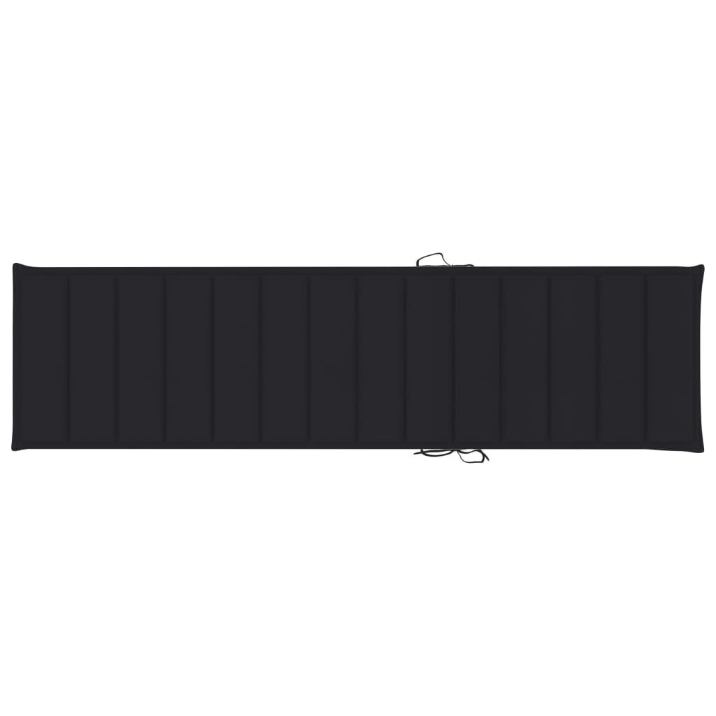Saulės gultas su juodu čiužiniu, tikmedžio medienos masyvas цена и информация | Gultai | pigu.lt