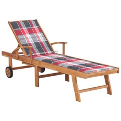 Saulės gultas su languotu čiužiniu, tikmedžio medienos masyvas цена и информация | Шезлонги | pigu.lt