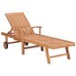 Saulės gultas su žaliu čiužiniu, tikmedžio medienos masyvas цена и информация | Gultai | pigu.lt
