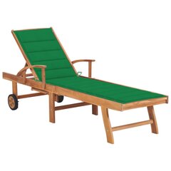 Saulės gultas su žaliu čiužiniu, tikmedžio medienos masyvas цена и информация | Лежаки | pigu.lt