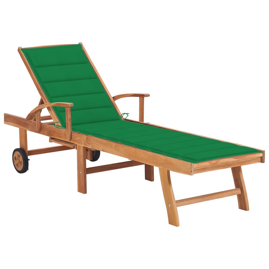 Saulės gultas su žaliu čiužiniu, tikmedžio medienos masyvas kaina ir informacija | Gultai | pigu.lt