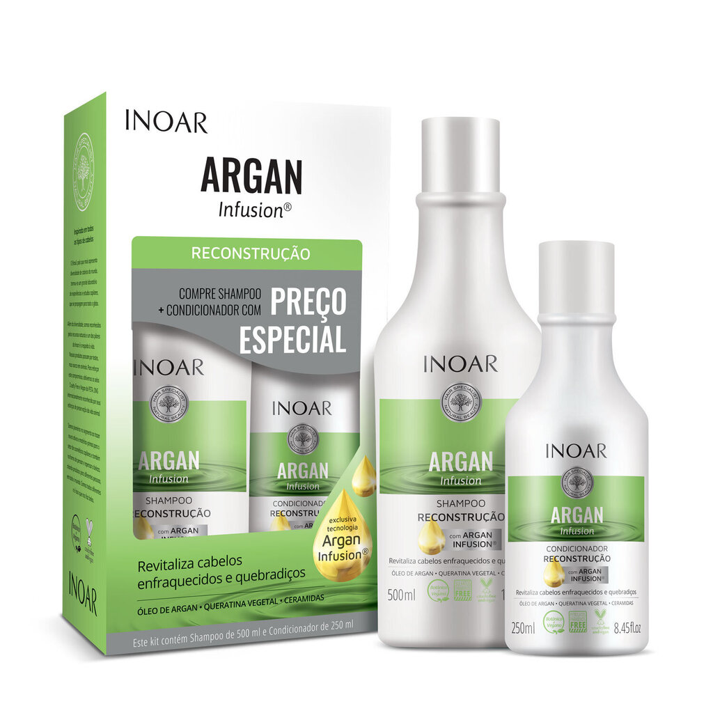 Rekonstruojantis plaukų priežiūros rinkinys Inoar Argan Infusion Reconstruction Duo Kit kaina ir informacija | Šampūnai | pigu.lt