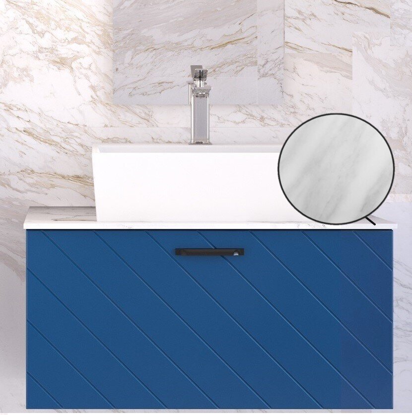 Vonios spintelė Besco Floo 80 su Slim marble stalviršiu, mėlyna/juoda kaina ir informacija | Vonios spintelės | pigu.lt