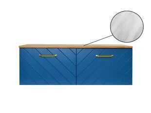 Двойной шкафчик для ванной Besco Floo 160 с Slim marble столешницей, синий/золотой цена и информация | Шкафчики для ванной | pigu.lt