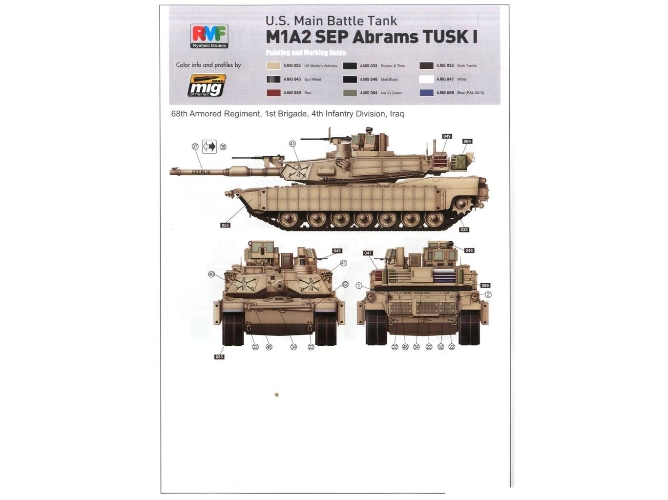 Konstruktorius Rye Field Model - U.S. Main Battle Tank M1A2 SEP Abrams TUSK I / TUSK II / M1A1 TUSK, 1/35, RFM-5004 kaina ir informacija | Konstruktoriai ir kaladėlės | pigu.lt