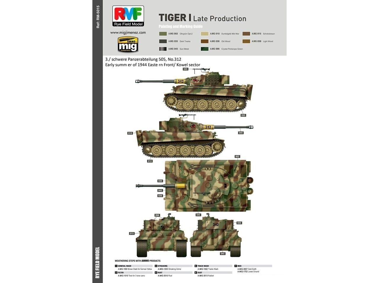 Konstruktorius Rye Field Model - Sd.Kfz. 181 Pz.kpfw.VI Ausf. E Tiger I Late Production, 1/35, RFM-5015, 8 m.+ kaina ir informacija | Konstruktoriai ir kaladėlės | pigu.lt