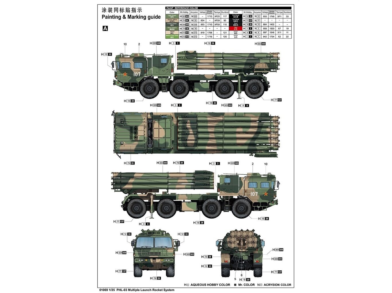 Konstruktorius Trumpeter - PHL-03 Multiple Launch Rocket System, 1/35, 01069 цена и информация | Konstruktoriai ir kaladėlės | pigu.lt