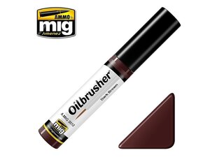 Масляная краска с аппликатором с тонкой кистью AMMO MIG - Oilbrusher - DARK BROWN цена и информация | Принадлежности для рисования, лепки | pigu.lt