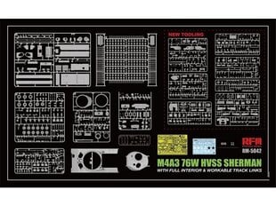 Сборная пластиковая модель Rye Field Model - M4A3 76W HVSS Sherman With full interior and workable track links, 1/35, RFM-5042 цена и информация | Конструкторы и кубики | pigu.lt