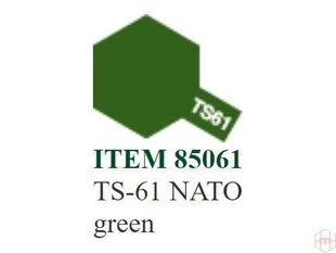 Аэрозольная краска Tamiya - TS-61 NATO green, 100 мл цена и информация | Принадлежности для рисования, лепки | pigu.lt