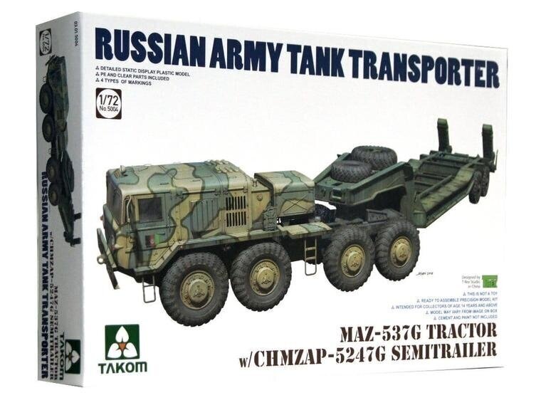 Konstruktorius Takom - MAZ-537G Tractor w/ CHMZAP-5247G Semitrailer, 1/72, 5004, 8 m.+ цена и информация | Konstruktoriai ir kaladėlės | pigu.lt