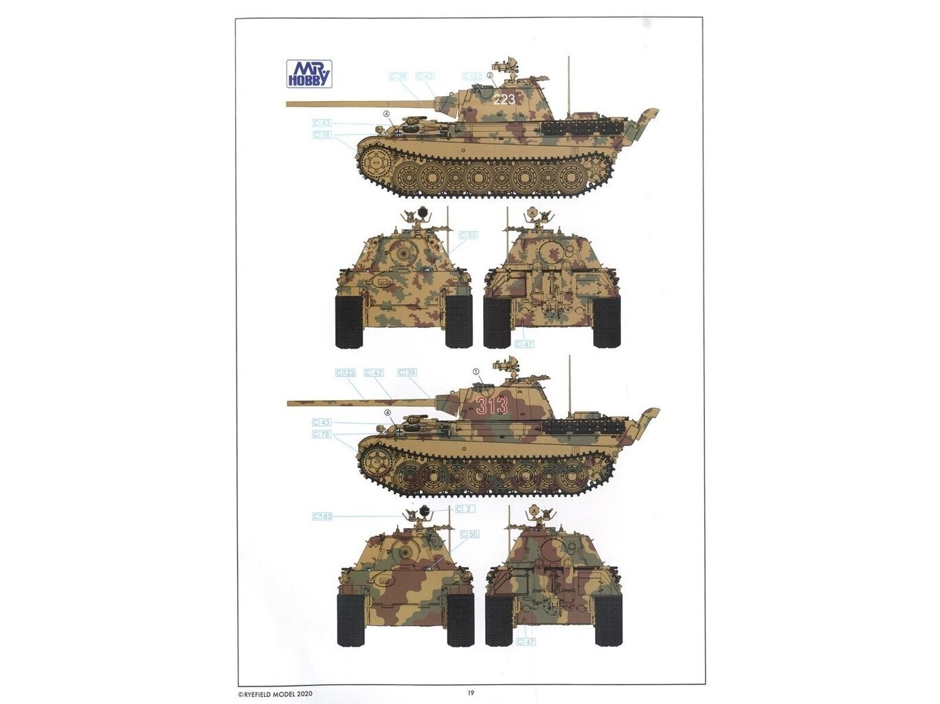 Konstruktorius Rye Field Model - German Medium Tank Sd.Kfz.171 Panther Ausf. F w/ workable track, Kw.K L/70 & Kw.K L/100, 1/35, RFM-5045, 8 m.+ kaina ir informacija | Konstruktoriai ir kaladėlės | pigu.lt