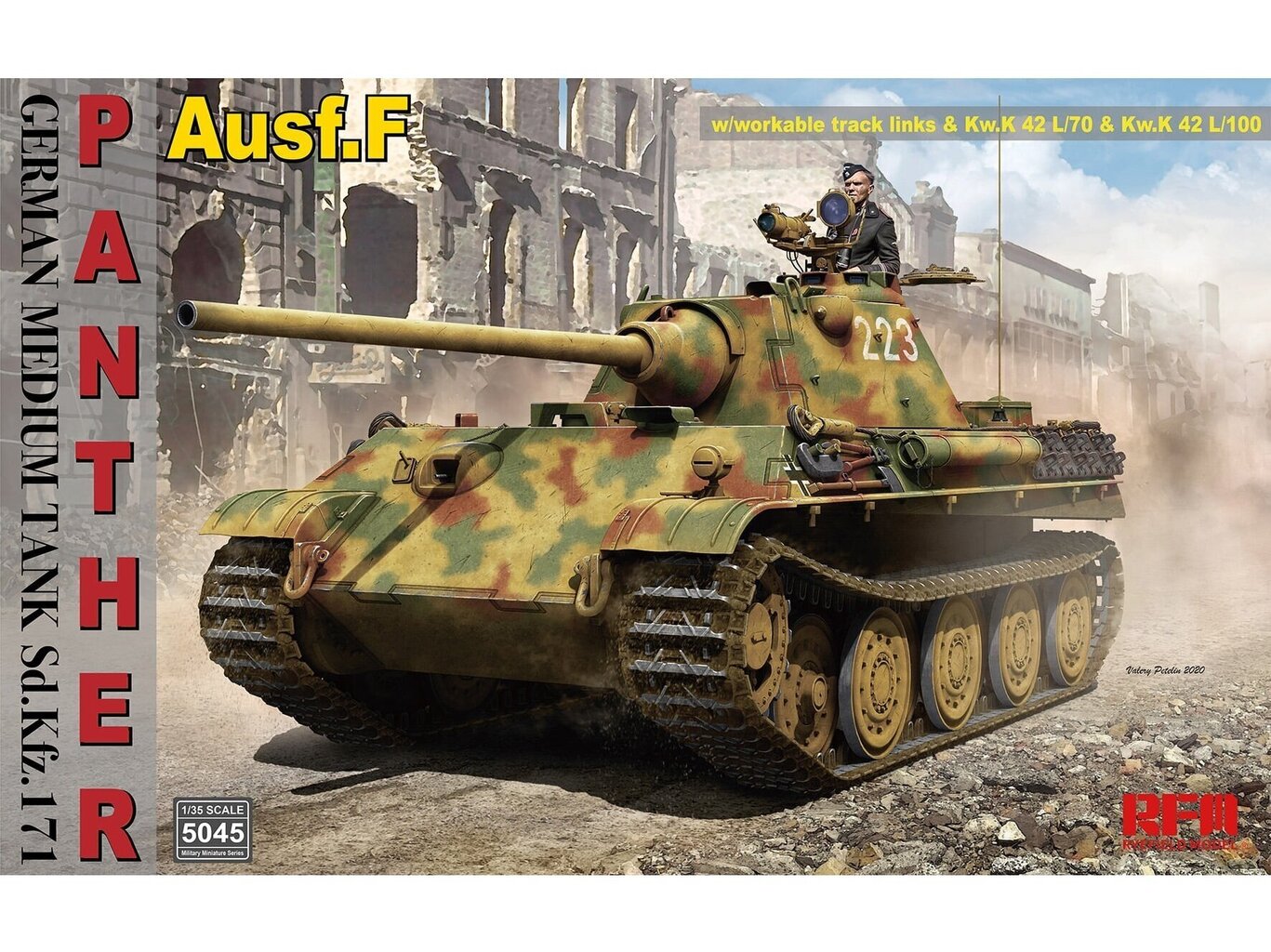 Konstruktorius Rye Field Model - German Medium Tank Sd.Kfz.171 Panther Ausf. F w/ workable track, Kw.K L/70 & Kw.K L/100, 1/35, RFM-5045, 8 m.+ kaina ir informacija | Konstruktoriai ir kaladėlės | pigu.lt