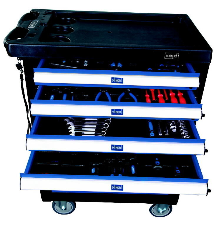 Įrankių vežimėlis su 7 stalčiais ir įrankiais 263 vnt TW1000, Scheppach цена и информация | Įrankių dėžės, laikikliai | pigu.lt