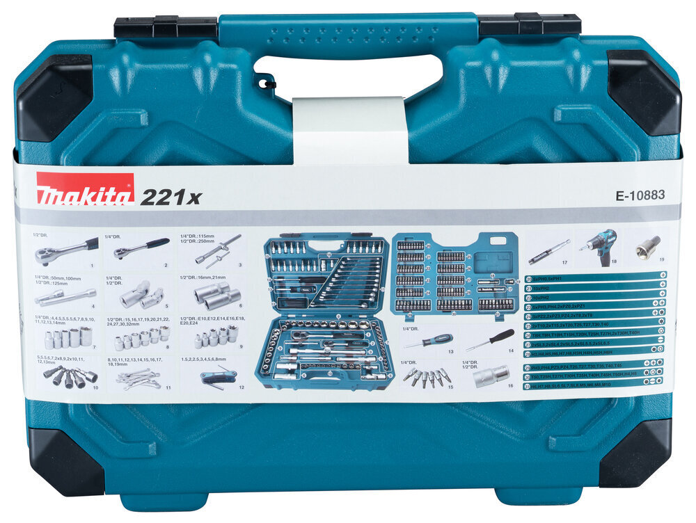 Įrankių rinkinys Makita E-10883, 221 vnt. kaina ir informacija | Mechaniniai įrankiai | pigu.lt