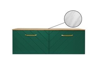 Двойной шкафчик для ванной Besco Floo 160 со Slim marble столешницей, зеленый/золотой цена и информация | Шкафчики для ванной | pigu.lt