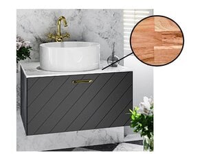Шкафчик для ванны Besco Floo 80 с дубовой столешницей, черный/золотой цена и информация | Шкафчики для ванной | pigu.lt