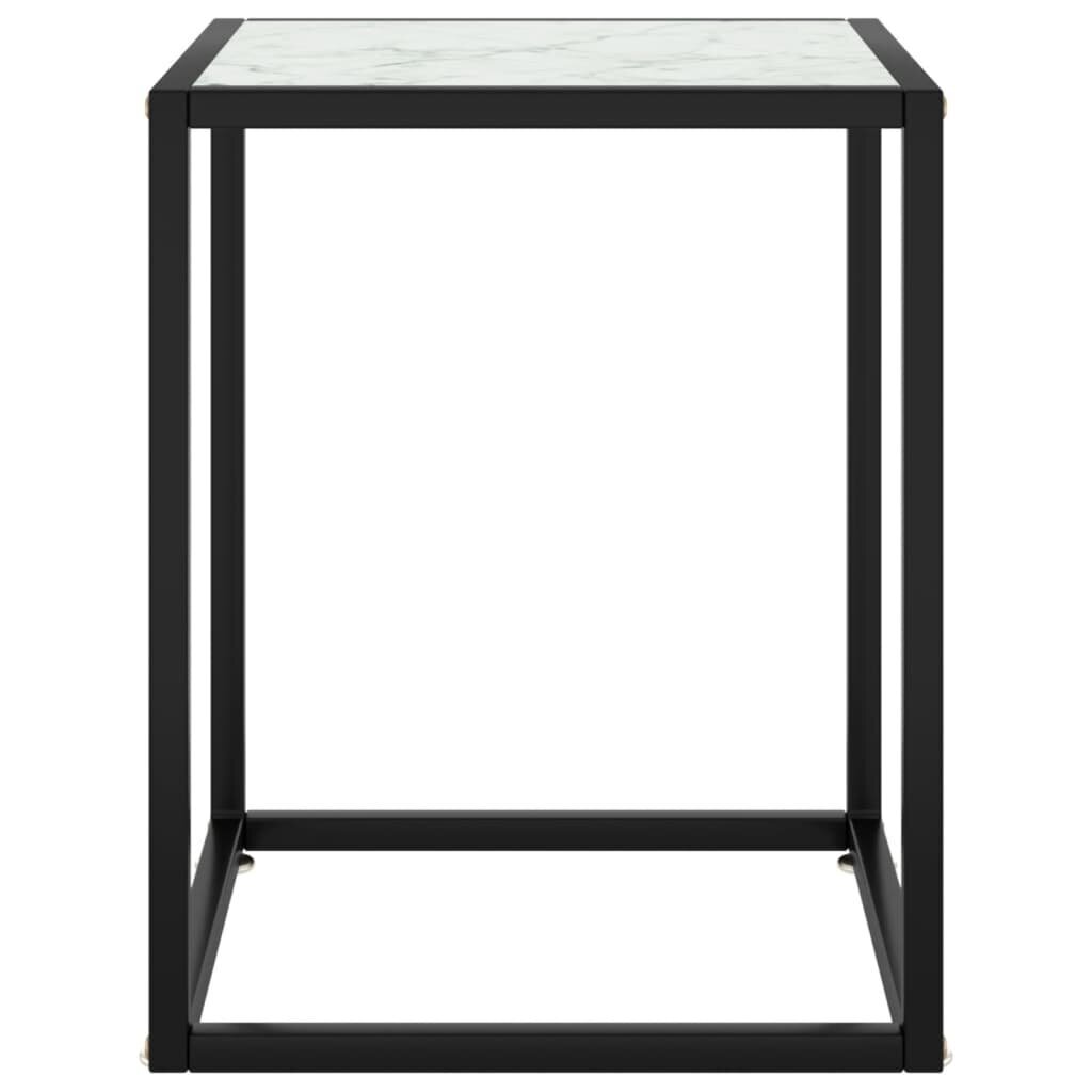Kavos staliukas su balto marmuro stiklu, juodas, 40x40x50 cm kaina ir informacija | Kavos staliukai | pigu.lt