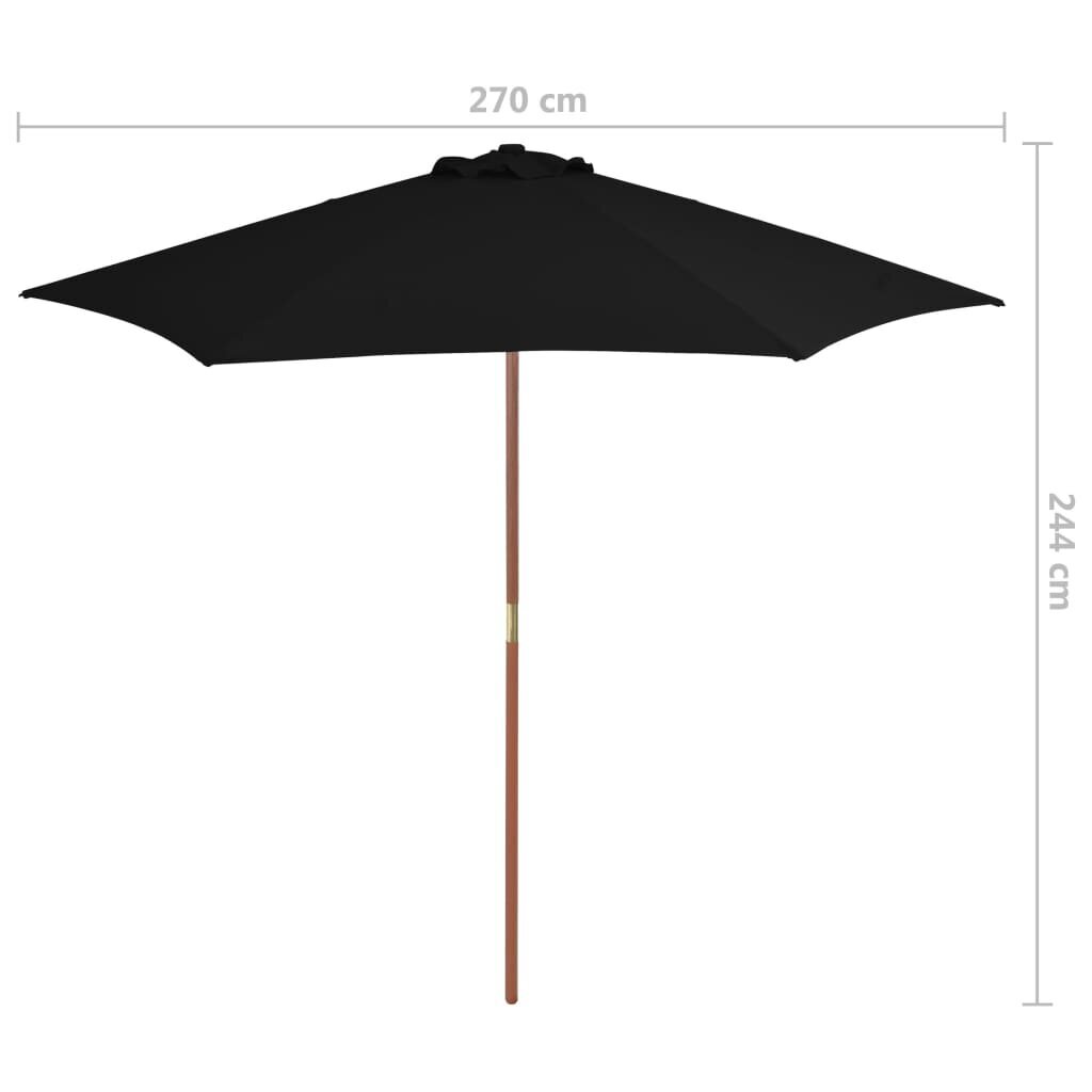 Lauko skėtis su mediniu stulpu, juodos spalvos, 270 cm kaina ir informacija | Skėčiai, markizės, stovai | pigu.lt