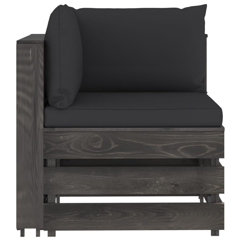 Modulinė kampinė sofa su pagalvėmis, pilkai impregnuota mediena цена и информация | Lauko kėdės, foteliai, pufai | pigu.lt