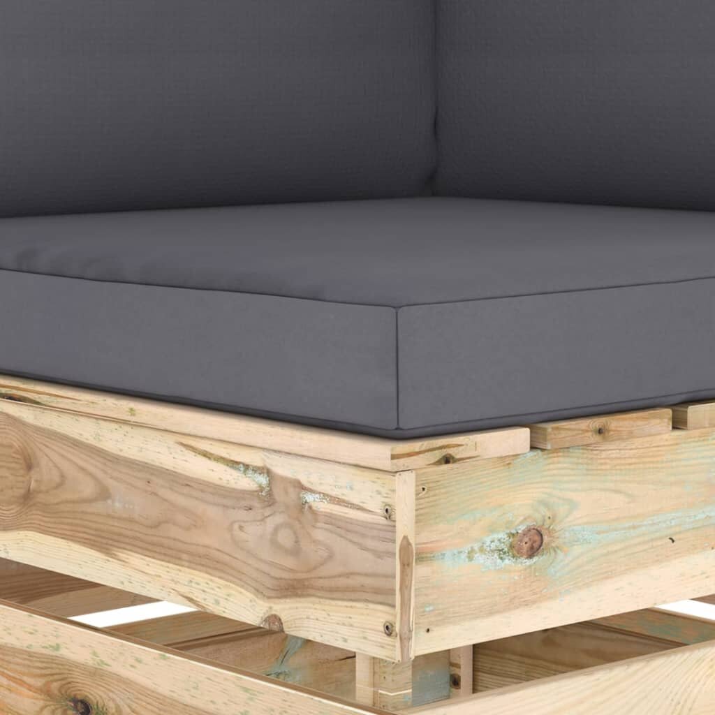 Modulinė kampinė sofa su pagalvėmis, žaliai impregnuota mediena kaina ir informacija | Lauko kėdės, foteliai, pufai | pigu.lt