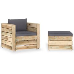 vidaXL Sodo komplektas su pagalvėlėmis, 2 dalių, impregnuota mediena цена и информация | Комплекты уличной мебели | pigu.lt
