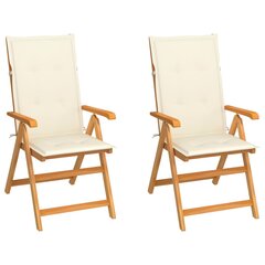 Sodo kėdės su kreminėmis pagalvėlėmis, 2vnt., tikmedžio masyvas kaina ir informacija | Lauko kėdės, foteliai, pufai | pigu.lt