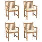 vidaXL Sodo kėdės su kreminėmis pagalvėlėmis, 4vnt., tikmedžio masyvas kaina ir informacija | Lauko kėdės, foteliai, pufai | pigu.lt