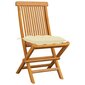 vidaXL Sodo kėdės su kreminėmis pagalvėlėmis, 4vnt., tikmedžio masyvas kaina ir informacija | Lauko kėdės, foteliai, pufai | pigu.lt