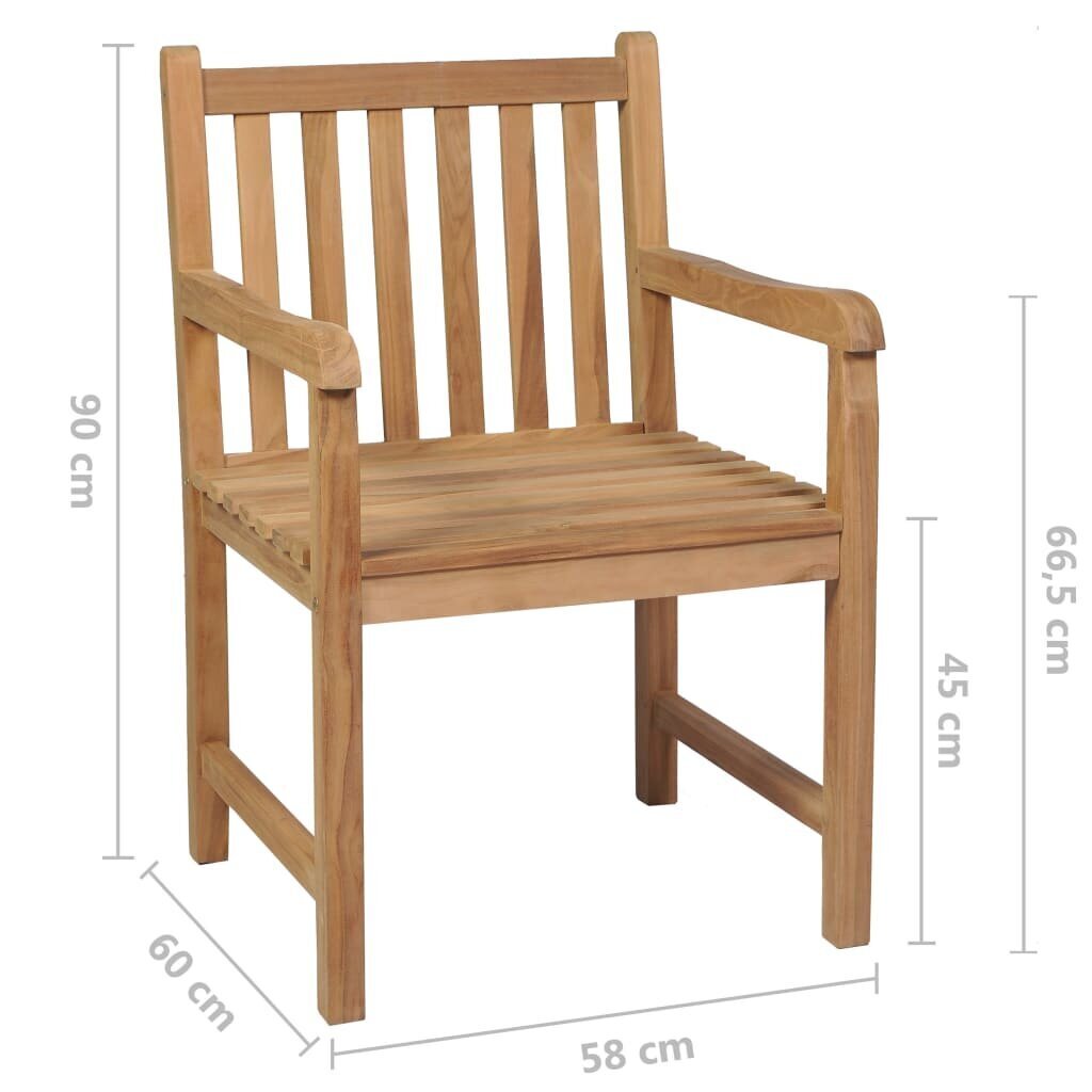 vidaXL Sodo kėdės su kreminėmis pagalvėlėmis, 6vnt., tikmedžio masyvas kaina ir informacija | Lauko kėdės, foteliai, pufai | pigu.lt