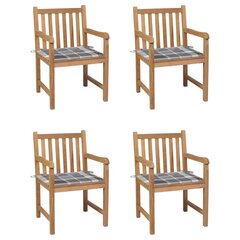 vidaXL Sodo kėdės su languotomis pagalvėlėmis, 4vnt., tikmedis kaina ir informacija | Lauko kėdės, foteliai, pufai | pigu.lt