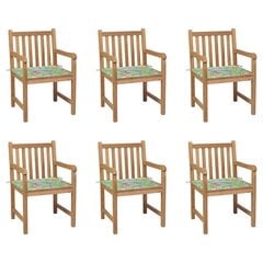 Sodo kėdės su lapų raštų pagalvėlėmis, 6vnt., tikmedžio masyvas kaina ir informacija | Lauko kėdės, foteliai, pufai | pigu.lt
