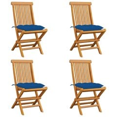 vidaXL Sodo kėdės su mėlynomis pagalvėlėmis, 4vnt., tikmedžio masyvas kaina ir informacija | Lauko kėdės, foteliai, pufai | pigu.lt