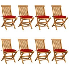 Sodo kėdės su raudonomis pagalvėlėmis, 8vnt., tikmedžio masyvas kaina ir informacija | Lauko kėdės, foteliai, pufai | pigu.lt