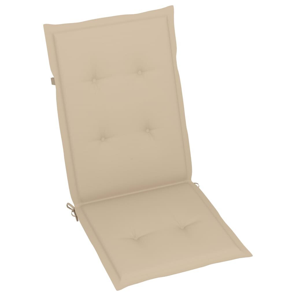 vidaXL Sodo kėdės su smėlio spalvos pagalvėlėmis, 2vnt., tikmedis kaina ir informacija | Lauko kėdės, foteliai, pufai | pigu.lt