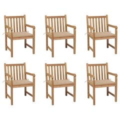 vidaXL Sodo kėdės su smėlio spalvos pagalvėlėmis, 6vnt., tikmedis цена и информация | Садовые стулья, кресла, пуфы | pigu.lt