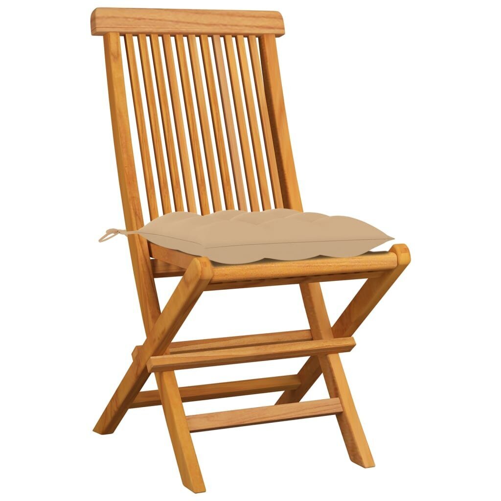 vidaXL Sodo kėdės su smėlio spalvos pagalvėlėmis, 8vnt., tikmedis kaina ir informacija | Lauko kėdės, foteliai, pufai | pigu.lt
