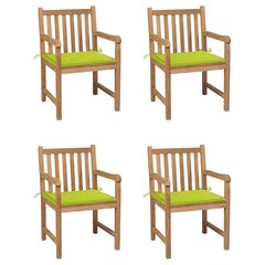 Sodo kėdės su šviesiai žaliomis pagalvėlėmis, 4vnt., tikmedis цена и информация | Садовые стулья, кресла, пуфы | pigu.lt