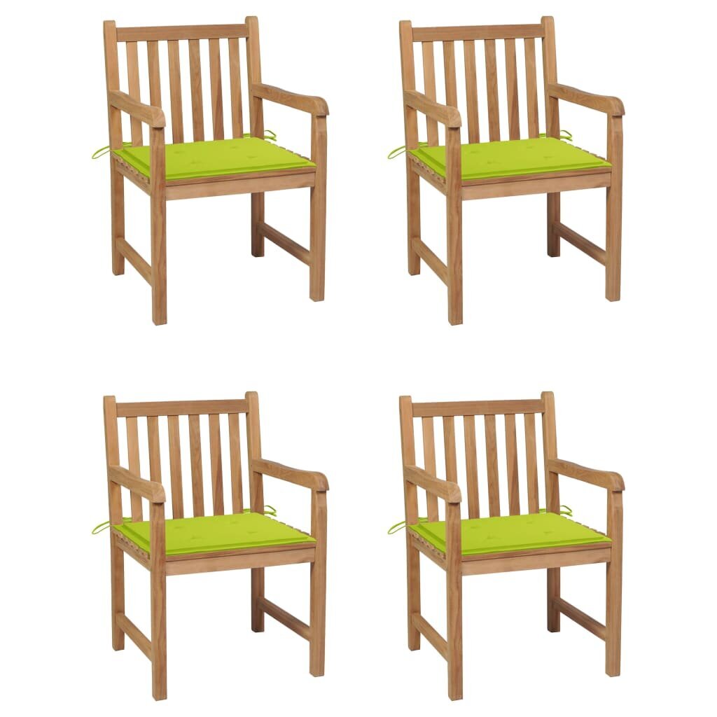 Sodo kėdės su šviesiai žaliomis pagalvėlėmis, 4vnt., tikmedis kaina ir informacija | Lauko kėdės, foteliai, pufai | pigu.lt