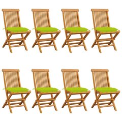 vidaXL Sodo kėdės su šviesiai žaliomis pagalvėlėmis, 8vnt., tikmedis kaina ir informacija | Lauko kėdės, foteliai, pufai | pigu.lt