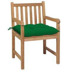 vidaXL Sodo kėdės su žaliomis pagalvėlėmis, 2vnt., tikmedžio masyvas kaina ir informacija | Lauko kėdės, foteliai, pufai | pigu.lt