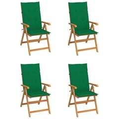 vidaXL Sodo kėdės su žaliomis pagalvėlėmis, 4vnt., tikmedžio masyvas цена и информация | Садовые стулья, кресла, пуфы | pigu.lt