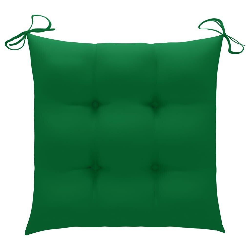vidaXL Sodo kėdės su žaliomis pagalvėlėmis, 4vnt., tikmedžio masyvas kaina ir informacija | Lauko kėdės, foteliai, pufai | pigu.lt